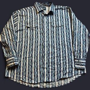 Vintage abstract striped western wrangler pearl snap shirt‎ size XXL